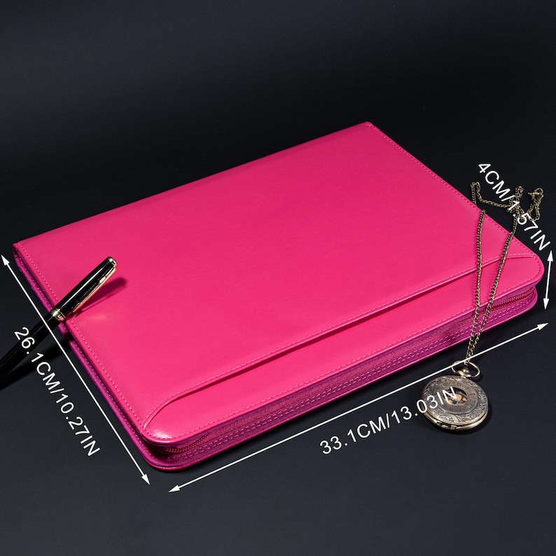Personalized Pink Leather Padfolio,Custom Notepad Cover,Elegant Leather Journal,A4 PU Leather Portfolio Organizer for Her,Anniversary Gift image 10