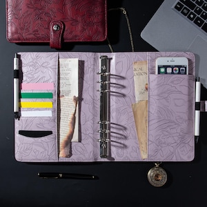 Capa de diário personalizada A5 com 6 argolas, fichário de couro personalizado, diário de couro recarregável para mulheres, presentes de comemoração, presentes de Natal
