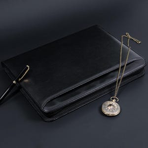 Portafolio de cuero PU personalizado, portafolio de cuero para cuaderno, portafolio personalizable para hombres, organizador comercial de cuero tamaño A4, regalo de celebración