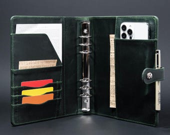 Custom Leather Planner 6-Ring Binder,Personalized Crazy Horse Leather Planner,Custom A5 Leather Binder Cover,Diary Journal,Christmas Gifts