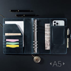 Diário de couro Crazy Horse A5 personalizado, capa de fichário personalizada com 6 argolas, fichário de couro para escritório, caderno de couro com anel, presente de aniversário