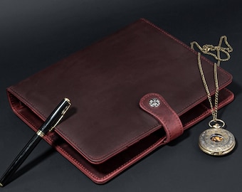 Personalized Real Leather Planner A5, 6-Ring Journal Binder,Engraved Logo Name Notepad Cover, Leather Journal Case, Christmas Gift for Her
