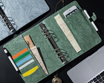 Capa de couro para agenda nos tamanhos A4/A5/B5, fichário de couro com relevo, capa de caderno A5 personalizada, diário de couro personalizado, presente para ela, presente para o Dia das Mães.