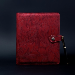 Capa de couro para planejador A5 personalizada, caderno de couro com 6 argolas, capa de couro vermelho com relevo para diário pessoal, presentes de Natal
