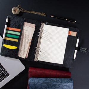 Capa de fichário A4/A5/B5 em relevo, caderno de couro com 6 argolas personalizado, diário de couro personalizado, planejador de couro B5 gravado, presente para ela