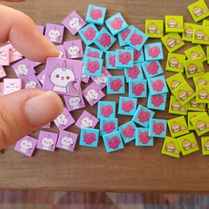 Kawaii kitticorn custom UV-printed Lego tile.  2x2 genuine Lego light pink tile. Designed in Australia. Printed in USA.