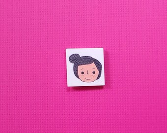 Custom woman with bun portrait tile | UV-printed kawaii brick tile for moms