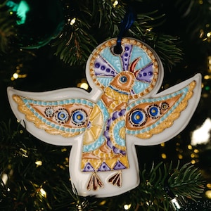 Christmas bird decor, bird art, holiday decor bird ornaments, festive christmas bird art, made in UA, christmas gift, holiday ornament