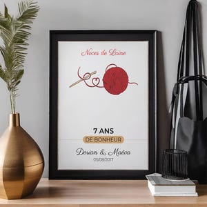 Póster de boda de lana personalizado - Póster de pareja - Regalo de aniversario de boda - Decoración de amantes - Póster de 7 años de matrimonio
