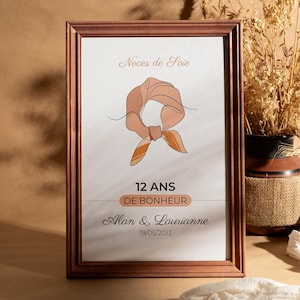 Póster de boda de seda personalizado - Póster de pareja - Regalo de aniversario de boda - Decoración de amantes - Póster de 12 años de matrimonio