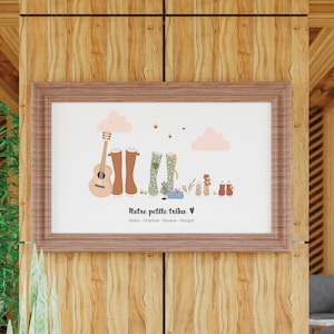 Poster di famiglia personalizzato - Ritratto di famiglia - Poster con nomi di stivali - Poster originale - Illustrazione di scarpe - Regalo di Natale unico