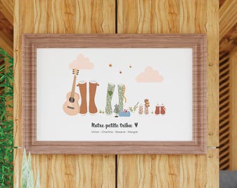 Personalized family poster - Family portrait - First name boots poster - Original poster - shoe illustration - Unique Christmas gift