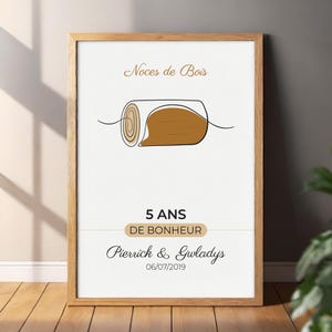 Personalized Wooden Wedding Poster - Couple Poster - Wedding Anniversary Gift - Lovers Decoration - 5 Years of Marriage Poster