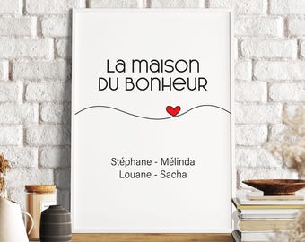 Personalized La Maison Du Bonheur Poster - Family Poster With First Names - Shared Accommodation Decoration - Original Family Gift