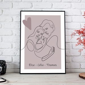 Personalisiertes Familienposter - Geburtsposter - Anpassbare Familienillustration - Baby-Eltern-Poster - Originelles Familiengeschenk