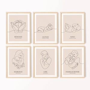 Póster de nacimiento personalizado - Póster de bebé con nombre - Ilustración familiar personalizable - Regalo de nacimiento - Regalo de padres