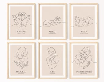 Personalized Birth Poster - Baby Poster With First Name - Customizable Family Illustration - Birth Gift - Parents Gift