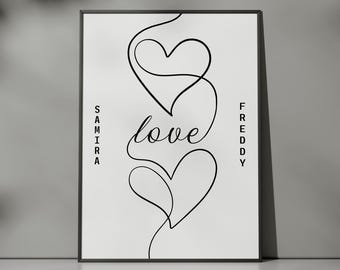 Personalized Love Couple Poster - Lovers Poster - Love Poster With First Names - Wedding Decoration - Line Drawing - Wedding Gift