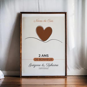 Affiche Noces de Cuir Personnalisée - Poster Couple - Cadeau Anniversaire Mariage - Décoration Amoureux - Affiche 2 Ans De Mariage