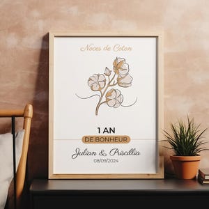 Póster de boda de algodón personalizado - Póster de pareja - Regalo de aniversario de boda - Decoración de amantes - Póster de 1 año de matrimonio