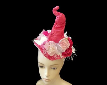 Witch Hat Fascinator, Burlesque Headpiece, Glamorous Witch, Good Witch, Witch's Walk, Witch's Tea Party Hat in Fuchsia Pink -  “HOT MESS”