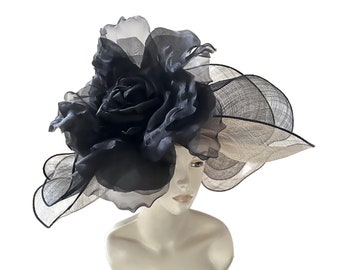 Women’s Kentucky Derby Hat, Downton Abby Style, Garden Wedding, Bridal Luncheon Hat in Black, Grey, Natural - "Meet Me At The Wellesley"