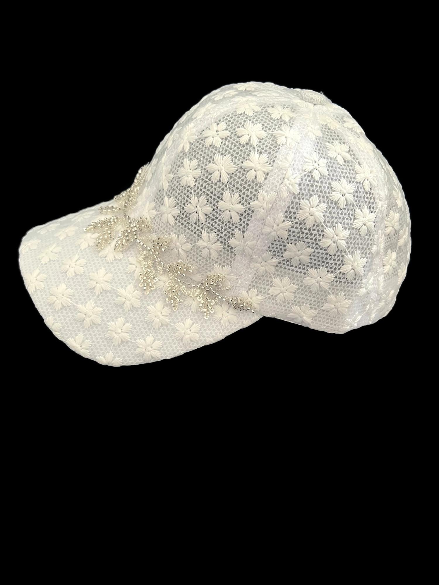 Bridal White Cotton Baseball Cap Pearl Lace Applique Bachelorette Party Hat Gift NEW White Bride Cap with appliqué for wedding, bachelorette  main image 2