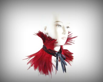 Red Feather Choker, Red Feather Collar, Red Feather Neck Corset for Costumes, Burlesque, Photo Shoots, Cosplay, Special Events