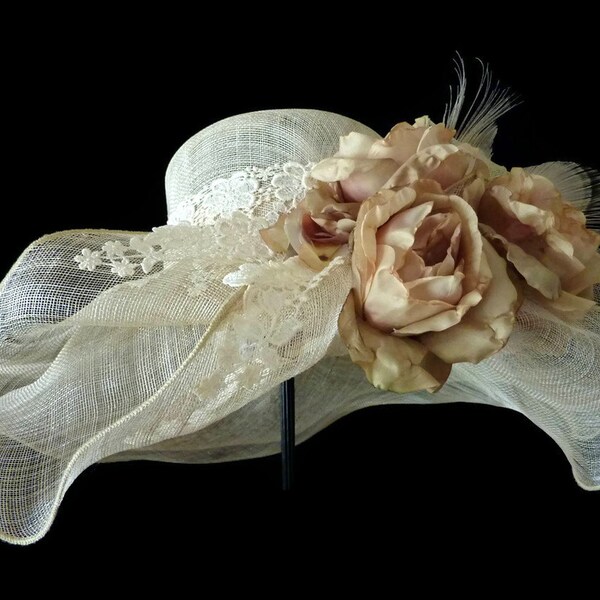 Kentucky Derby Hat, Summer Hat, Race Day Hat, Adjustable Size, Sinamay Hat for Church, High Tea, a Garden Party and Weddings - "A ROYAL TEA"