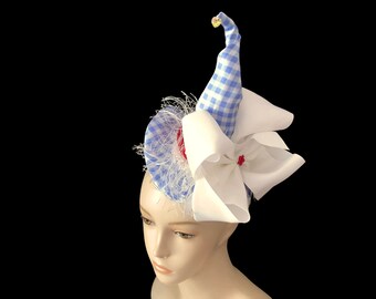 Witch Hat Fascinator, Mini Hat Headband, Oz, Burlesque Headpiece, Pin-Up Witch, White Blue Red Sequin Dorothy Witch Headband -"Hot Mess"