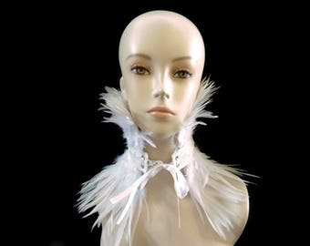 White Feather Choker, White Feather Collar, White Feather Neck Corset for Costumes, Photo Shoots, Burlesque, Cosplay, and Special Events