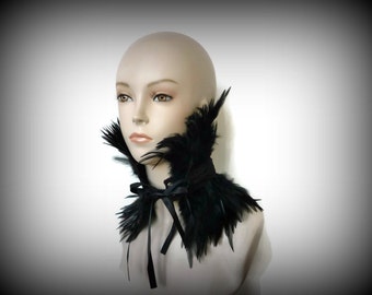 Feather Choker, Feather Collar, Black Feather Neck Corset for Costumes, Burlesque, Photo Shoots, Cosplay, Special Events