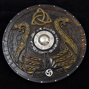 Custom Carved Viking Shield: Medieval Cosplay Round Shield, Wall Decor
