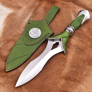 Handcrafted Celtic Knot Knife with Green Leather Sheath