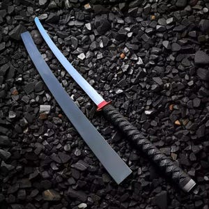 Handmade Damascus Steel Katana: Black Braided Samurai Sword with Scabbard