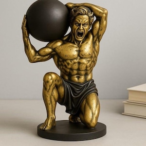 Gold Atlas Statue: Greek Titan Sculpture, Mythological Home Decor