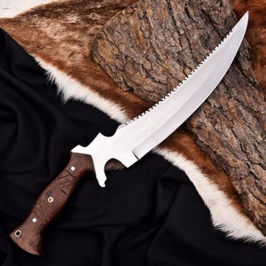 Hand-Forged Hunting Knife | Tactical Survival Knife | Custom Bushcraft Knife with Sawback Blade & Wooden Handle | Outdoor Camping Knife