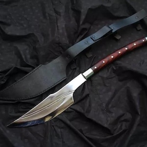Hand-Forged Viking War Cleaver: Tactical Hunting Knife with Leather Sheath