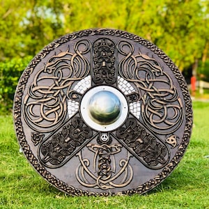 Handcrafted Viking Dragon Shield: Medieval Norse Decor