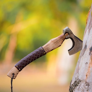 Hand-Forged Viking Axe: Engraved Carbon Steel Blade, Ash Wood Handle