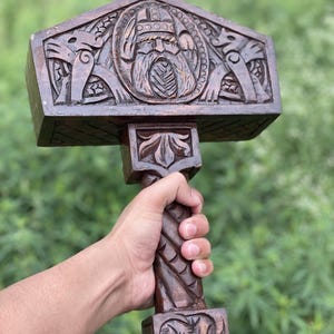 Hand-Carved Wooden Viking Thor&#39;s Hammer: Norse Mythology Decor