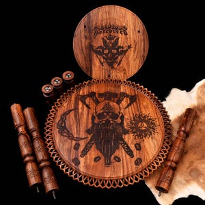 Custom Viking Table, Viking Wooden Table, Viking Warrior Carved Table, Norse Coffee Table, Round Coffee Table, Birthday & Christmas Gift