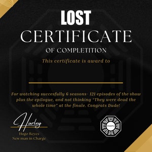 Certificato di completamento personalizzato della serie Lost Perdidos