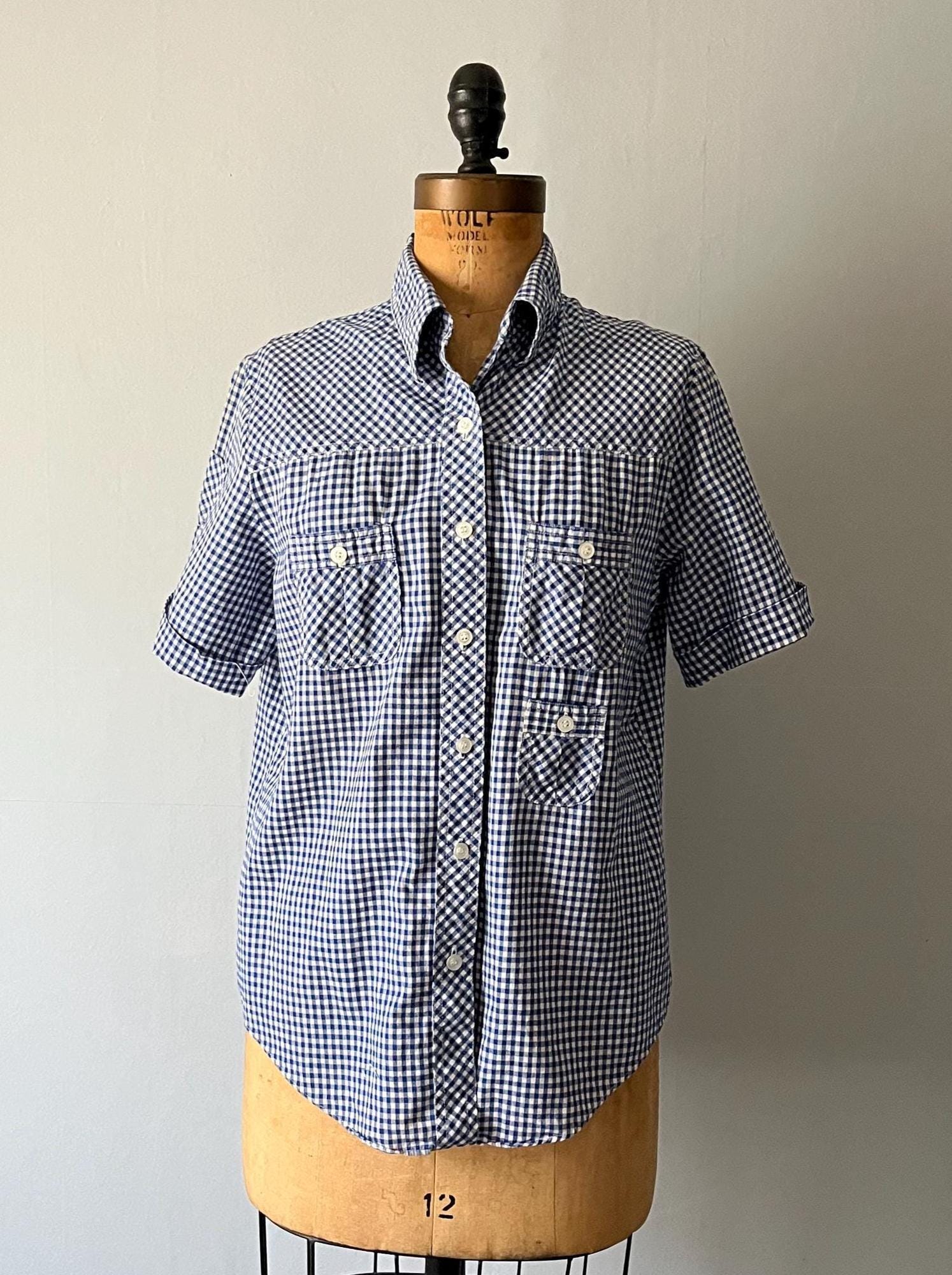 Blue Gingham Blouse - Etsy Blue Gingham Blouse - Etsy
