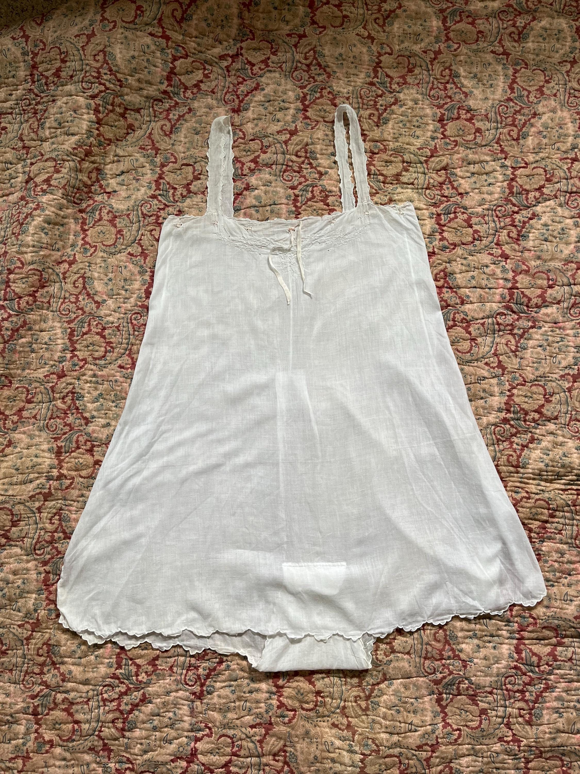 Antique 1900 1920 Women's Sheer White Cotton Teddy Step In Undergarment