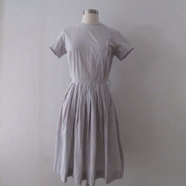 Vintage 1950s Striped Dress - Lavender - 50s Cotton Dress