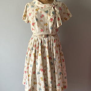 Vintage 1960s Floral Print and Polka Dot Dress