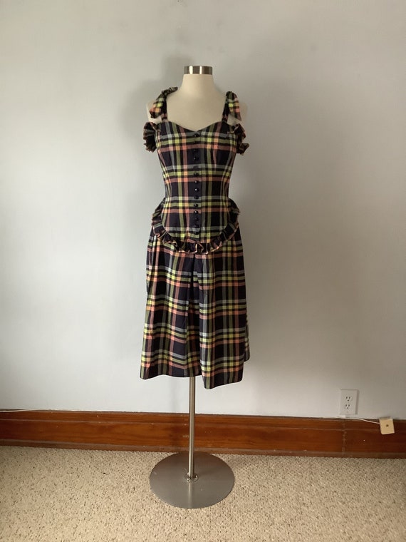 Vintage 1930s Cotton Plaid Summer Dress