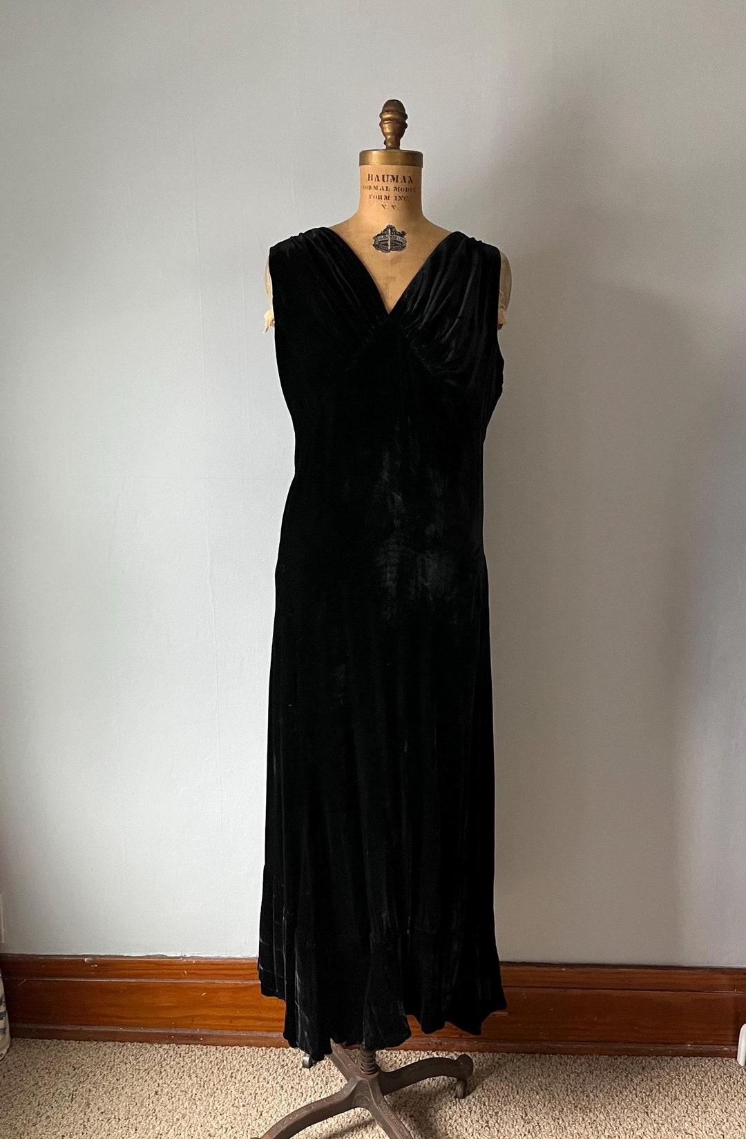 Vintage 1930s 1940s Black Velvet Sleeveless Evening Gown Dress - Etsy