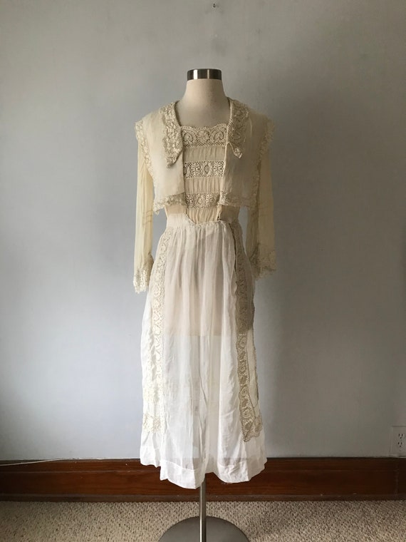 Antique Edwardian Women's Sheer Dress Lace Trim